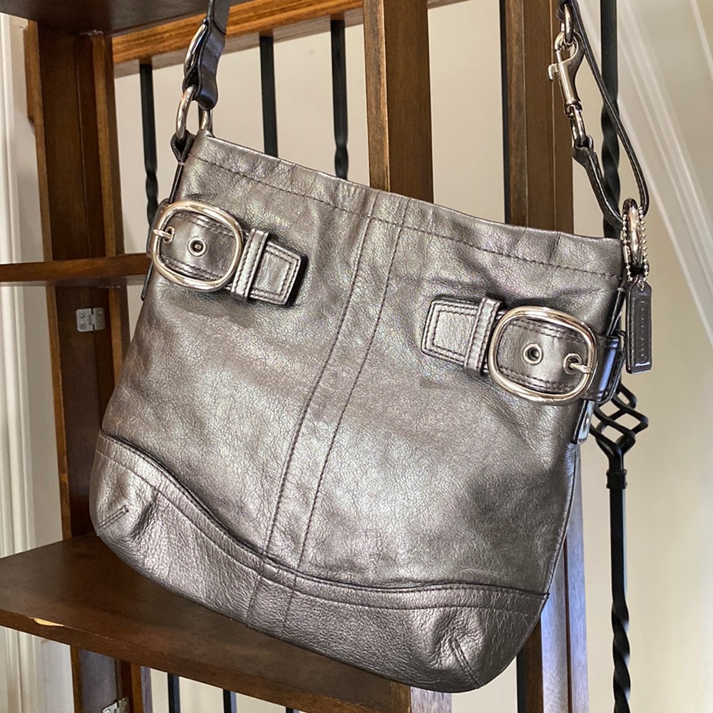 Coach Metallic Silver Leather Crossbody Bag